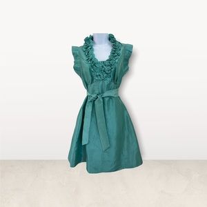Soft green colored, w/ a belt satin like party dress by LONDON TIMES, size 10